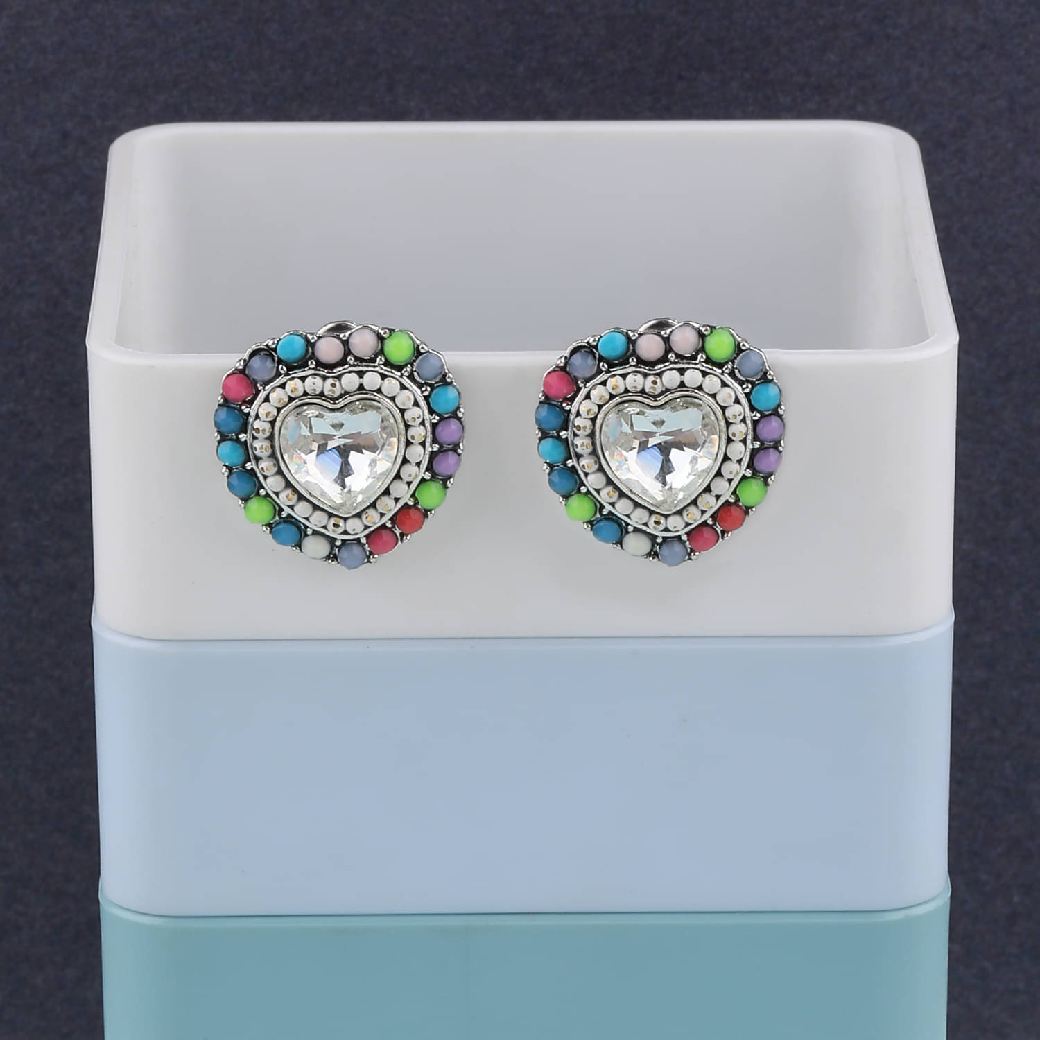 SILVER SHINE Charm Heart Shape Diamond Multi Colour Stud Earring For Women Girl SILVER SHINE Charm Heart Shape Diamond Multi Colour Stud Earring For Women Girl