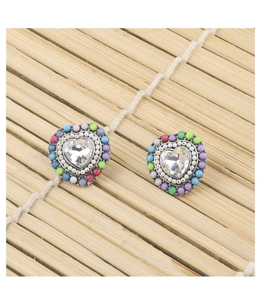    			SILVER SHINE Charm Heart Shape Diamond Multi Colour Stud Earring For Women Girl
