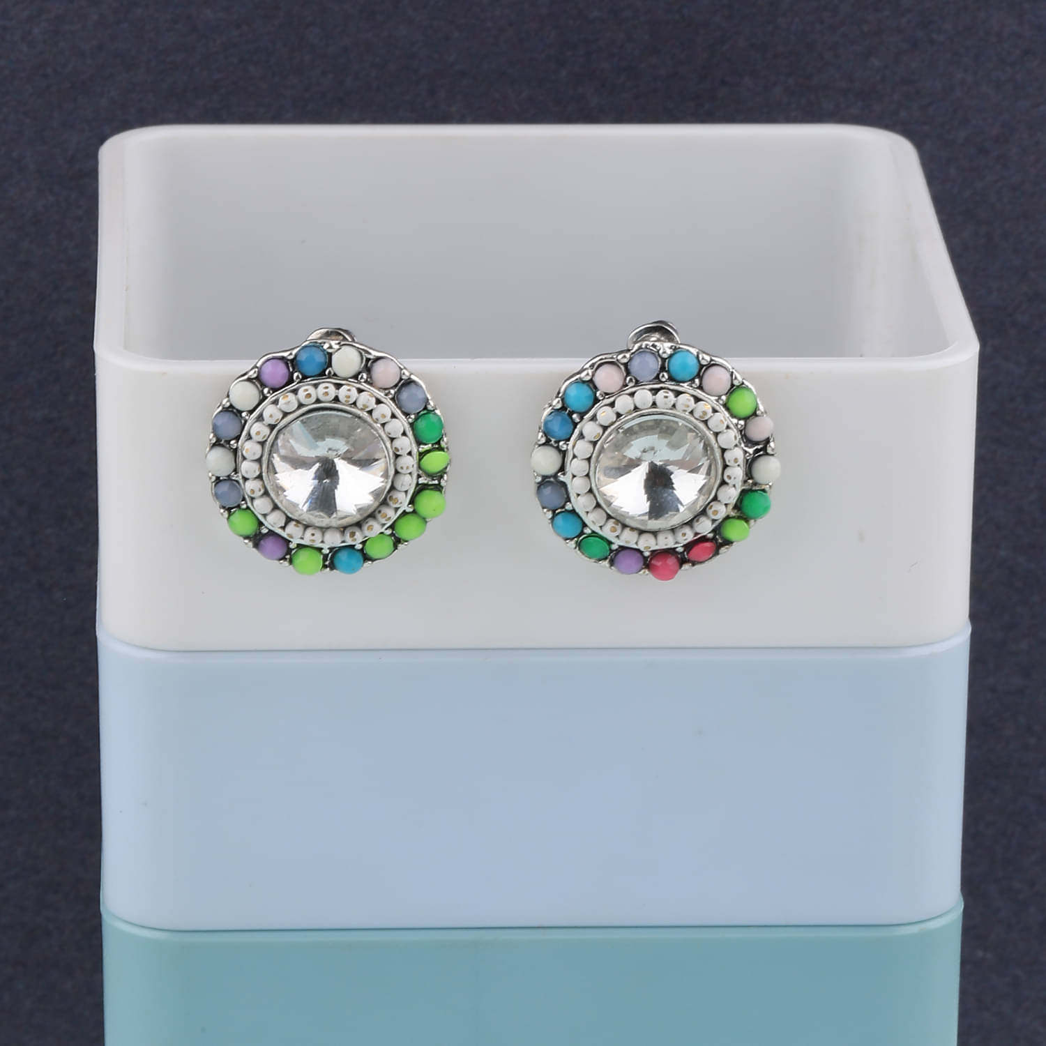     			SILVER SHINE Charm Stylish Party Wear Multi Colour Stud Diamond Earring For Women Girl