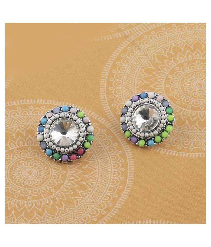 SILVER SHINE Charm Stylish Party Wear Multi Colour Stud Diamond Earring For Women Girl SILVER SHINE Charm Stylish Party Wear Multi Colour Stud Diamond Earring For Women Girl