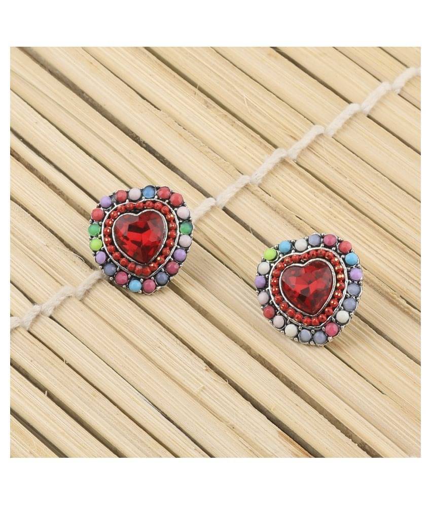 SILVER SHINE Stylish Heart Shape Diamond Multi Colour Stud Earring For Women Girl     			SILVER SHINE Stylish Heart Shape Diamond Multi Colour Stud Earring For Women Girl