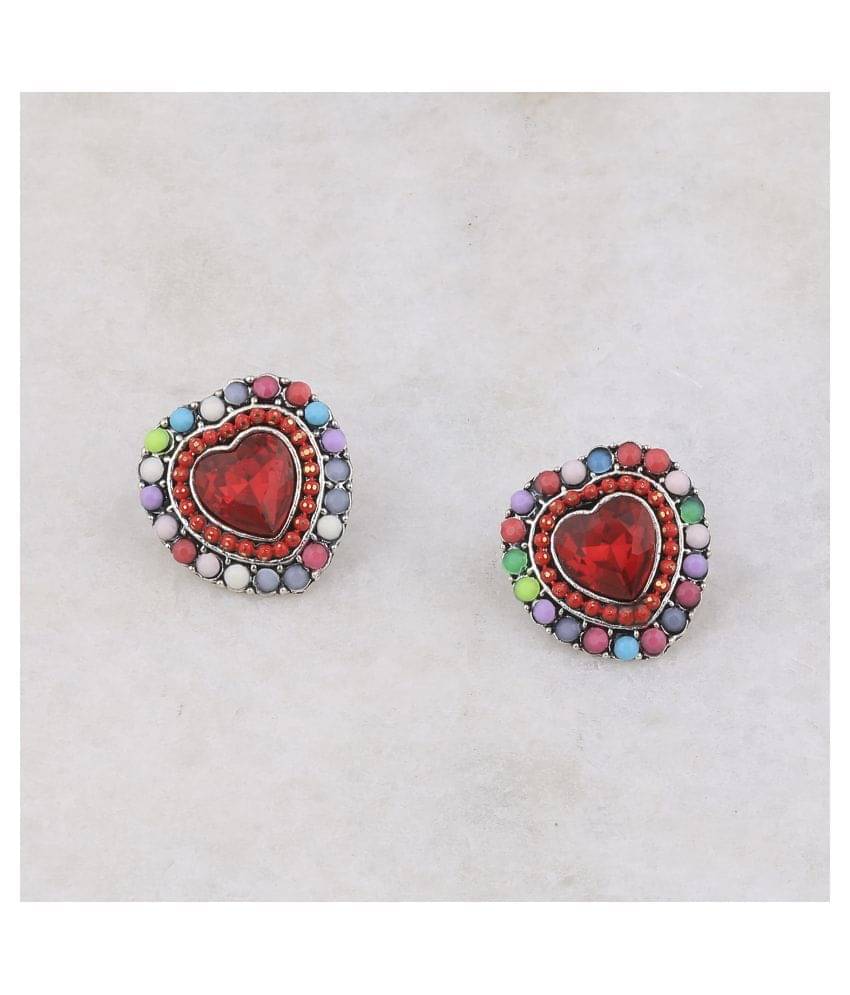 SILVER SHINE Stylish Heart Shape Diamond Multi Colour Stud Earring For Women Girl     			SILVER SHINE Stylish Heart Shape Diamond Multi Colour Stud Earring For Women Girl
