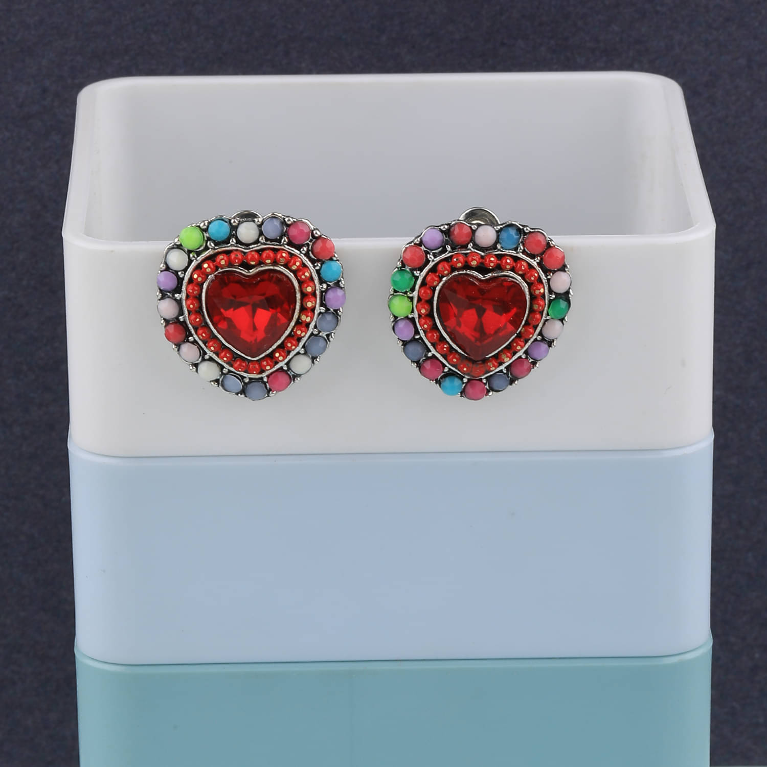 SILVER SHINE Stylish Heart Shape Diamond Multi Colour Stud Earring For Women Girl SILVER SHINE Stylish Heart Shape Diamond Multi Colour Stud Earring For Women Girl