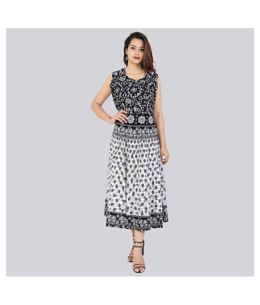 Rangun Women Cotton Ethnic Dress ( Black )     			Rangun Women Cotton Ethnic Dress ( Black )