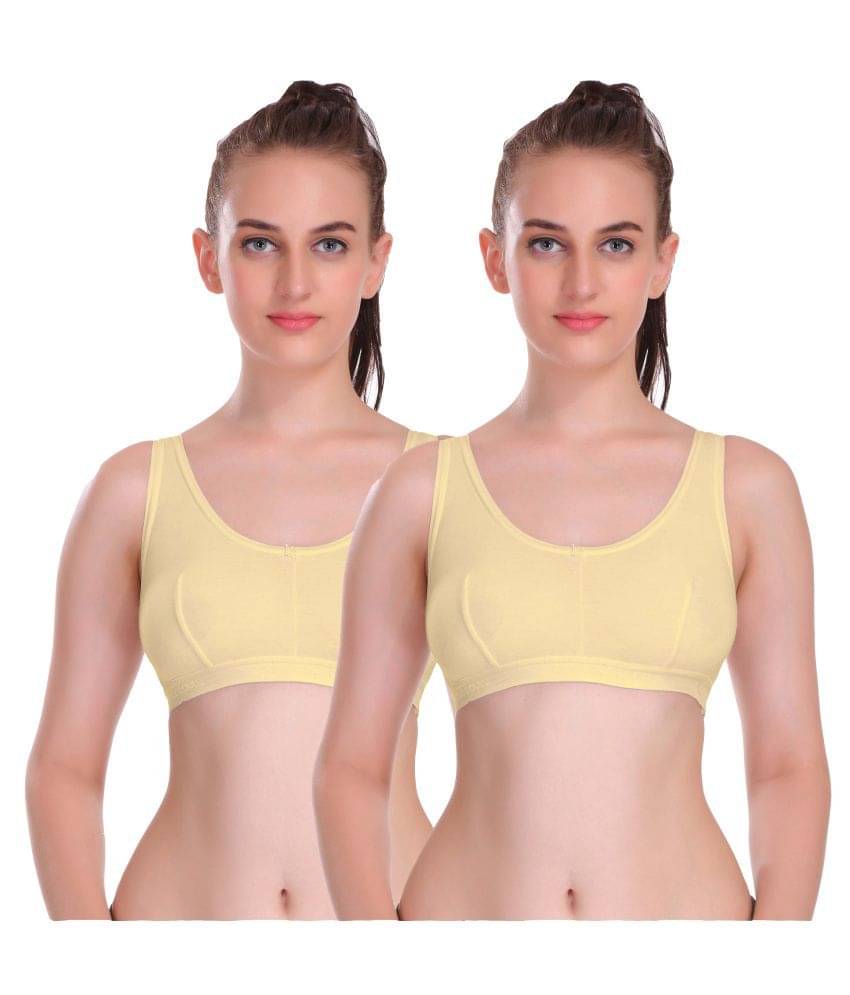     			Eve's Beauty Beige Cotton Blend Solid Sports Bra