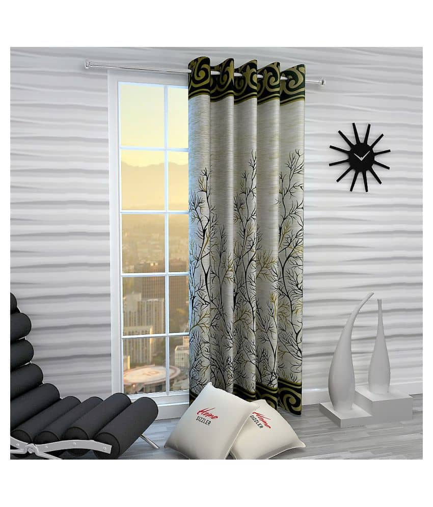 Home Sizzler Single Door Semi-Transparent Eyelet Polyester Curtains Green