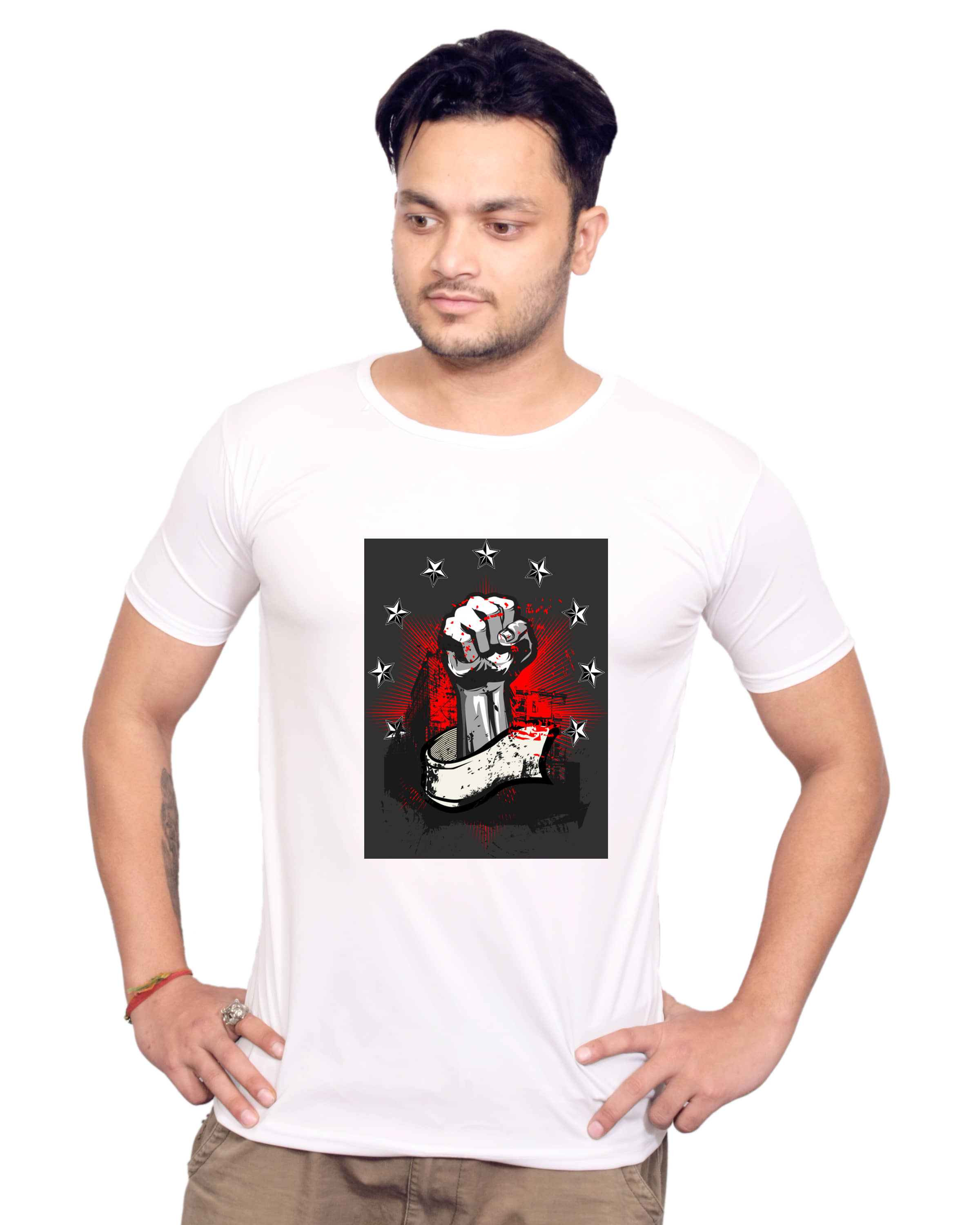 Nityanand Enterprises White Cotton Blend T-Shirt