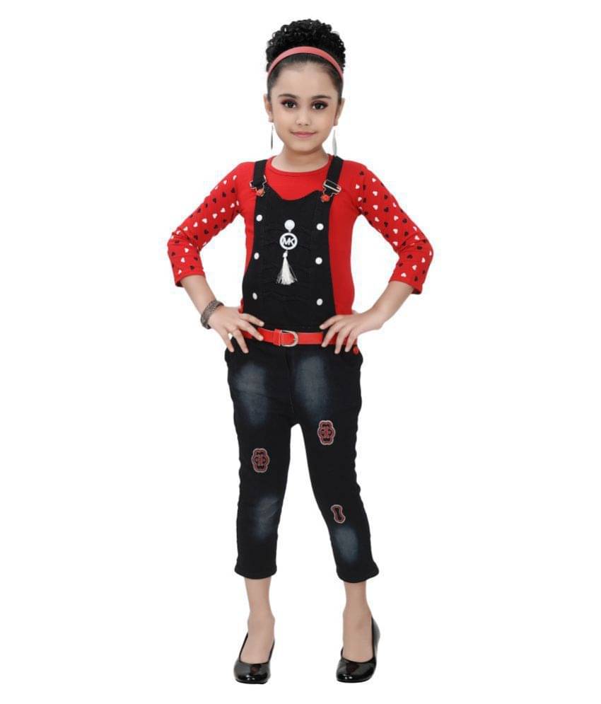     			Arshia Fashions Pack of 1 Girls Denim Top With Dungaree ( Red )