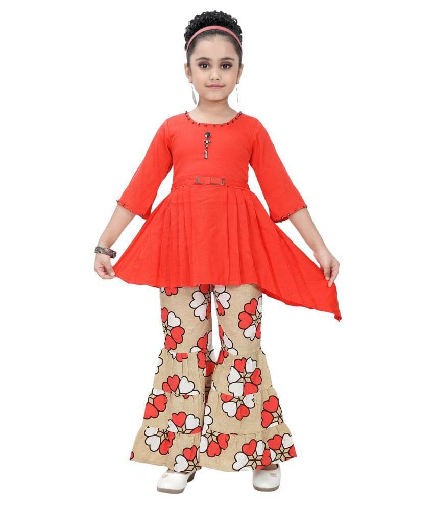     			Arshia Fashions Pack of 1 Girls Cotton Blend Top With Palazzo ( Red )