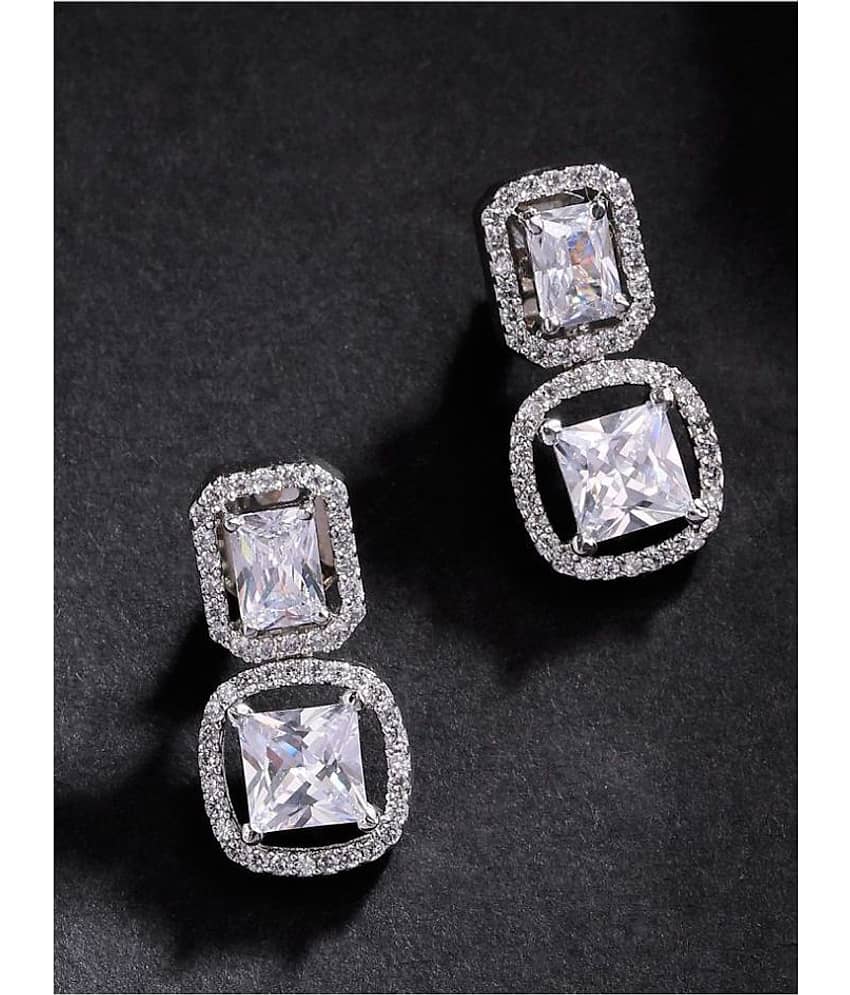 Priyaasi Silver-Plated American Diamond Studded Drop Earrings for Girls & Women - Earrings | Buy online on ZillyBuy