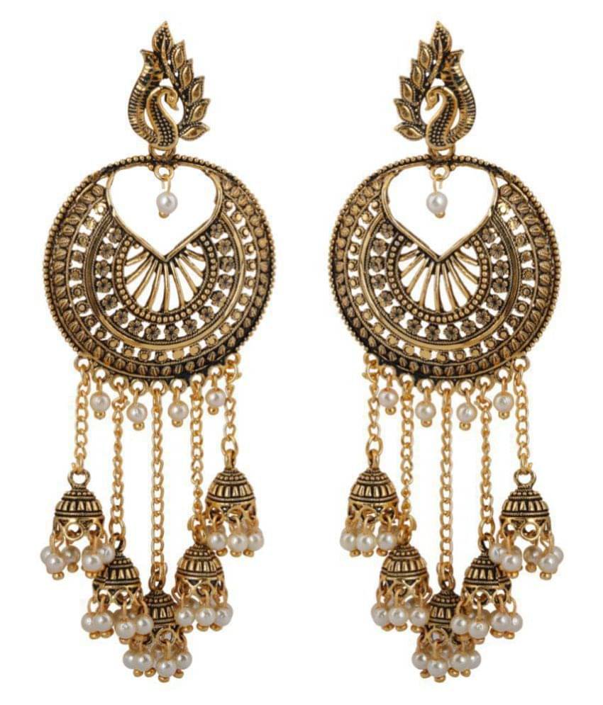 Silver Shine Beautiful Golden Round Peacock Jhumki Dangler Earrings for Women Silver Shine Beautiful Golden Round Peacock Jhumki Dangler Earrings for Women