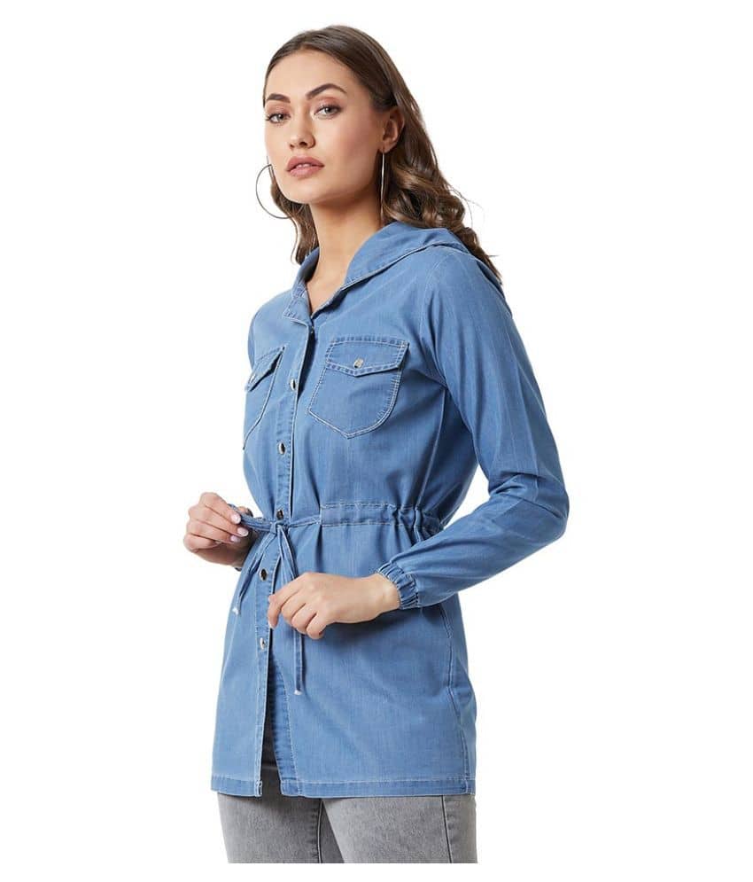 Miss Chase Denim Blue Hooded Jackets - Jackets & Coats | Buy online on ZillyBuy