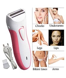 P 2in1 Waterproof Chargeable Hair Remover Trimmer Painless Epilator Foil Shaver ( Pink & White )