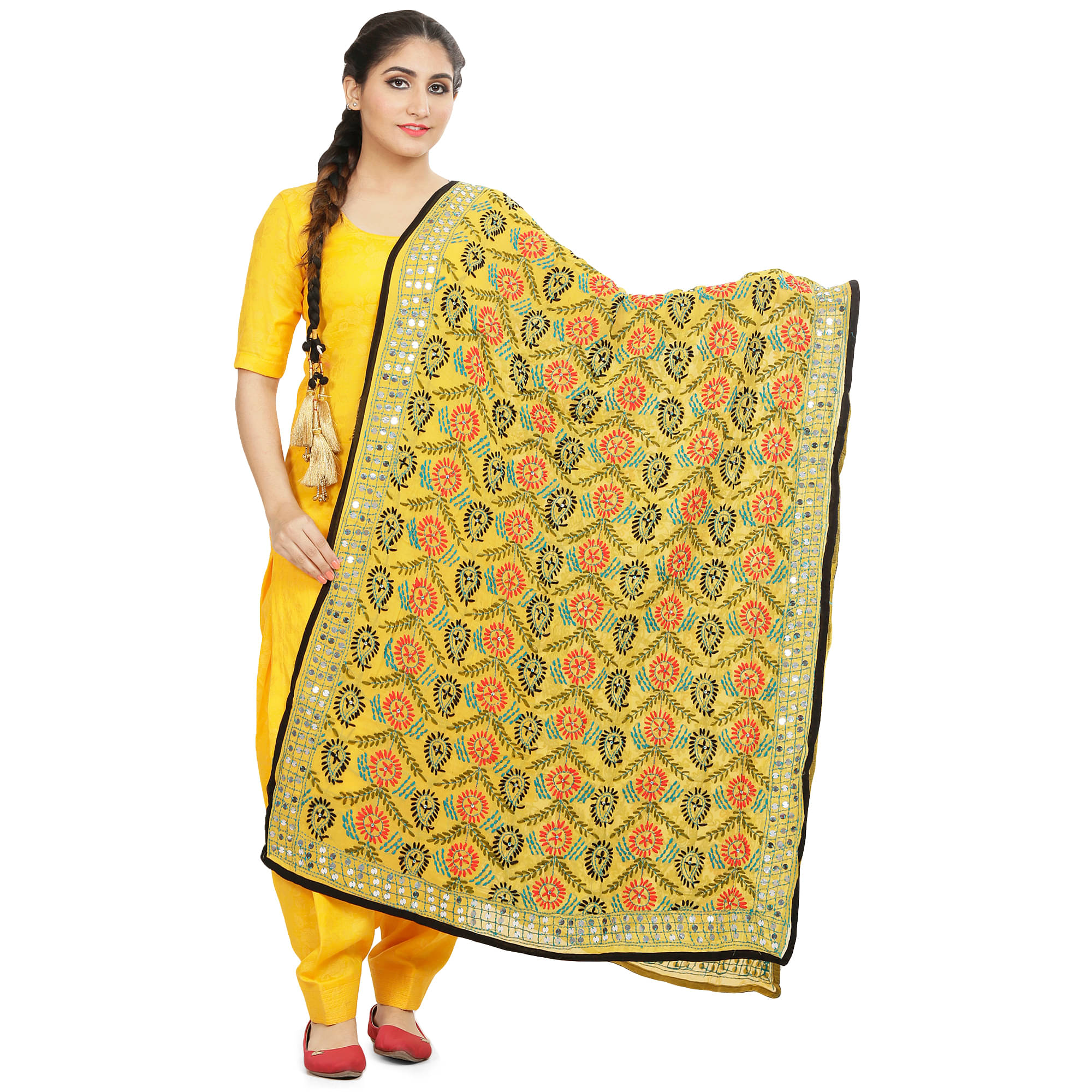 SAHEJ SUITS Yellow Georgette Hand Embroidered Dupatta SAHEJ SUITS Yellow Georgette Hand Embroidered Dupatta