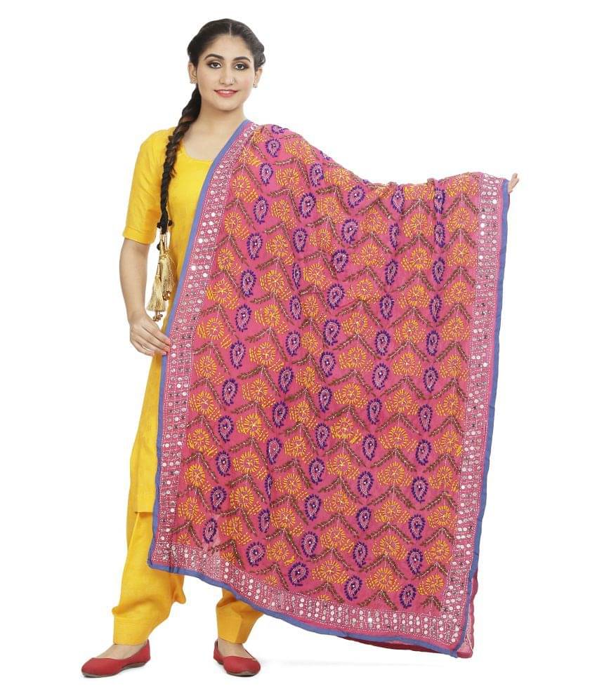 SAHEJ SUITS Pink Georgette Hand Embroidered Dupatta     			SAHEJ SUITS Pink Georgette Hand Embroidered Dupatta