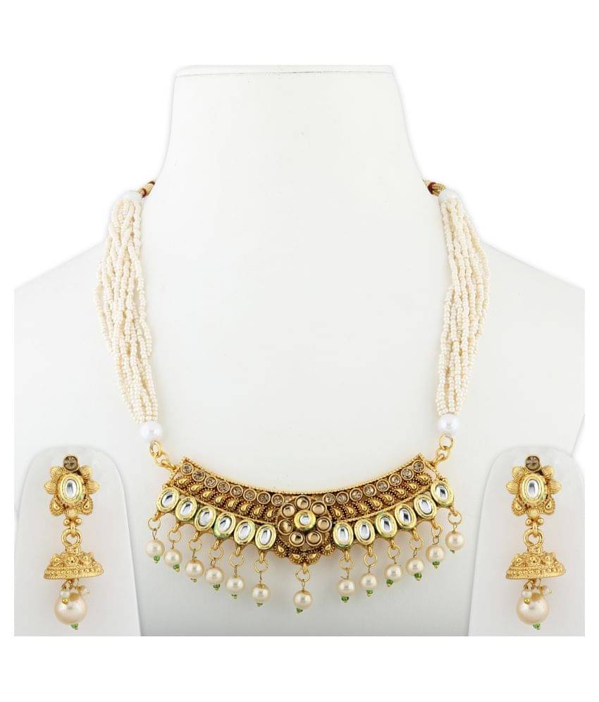 Silver Shine Alloy Golden Choker Traditional Gold Plated Necklaces Set Silver Shine Alloy Golden Choker Traditional Gold Plated Necklaces Set