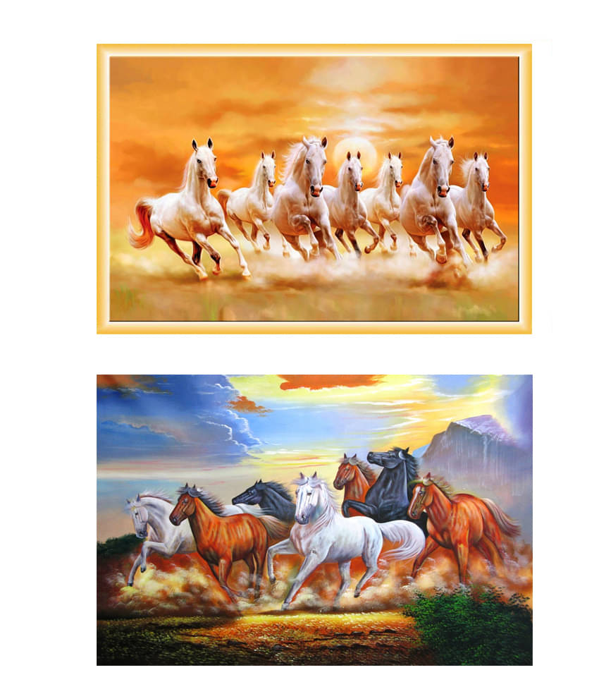     			wallpics Vastu Seven Running Horses Waterproof Vinyl Art Prints Without Frame