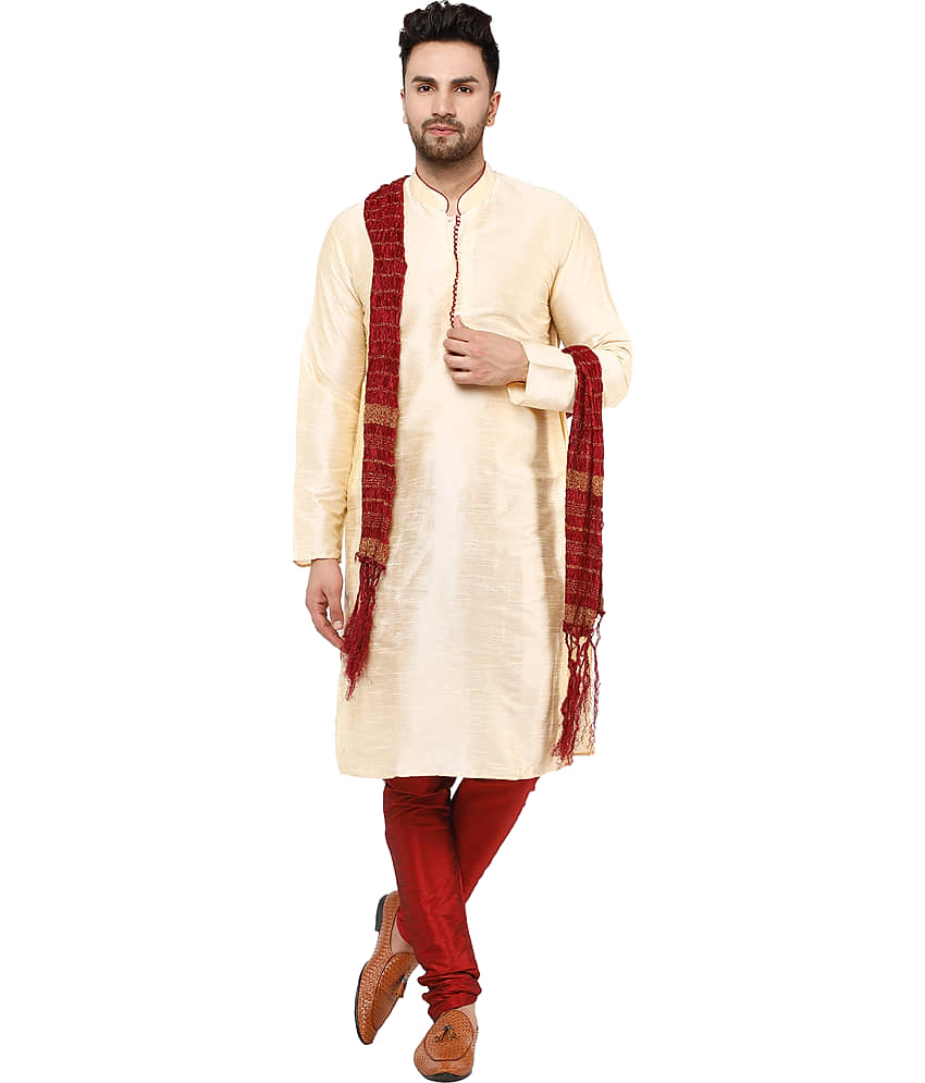 SKAVIJ Beige Silk Blend Kurta Pyjama Set - Kurtas & Kurta Sets | Buy online on ZillyBuy