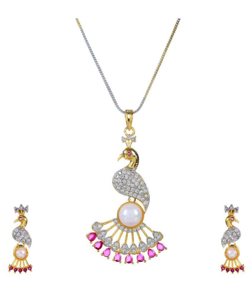 Bhagya Lakshmi Women's Pride American Diamond Pendent With Earrings For Women Bhagya Lakshmi Women's Pride American Diamond Pendent With Earrings For Women