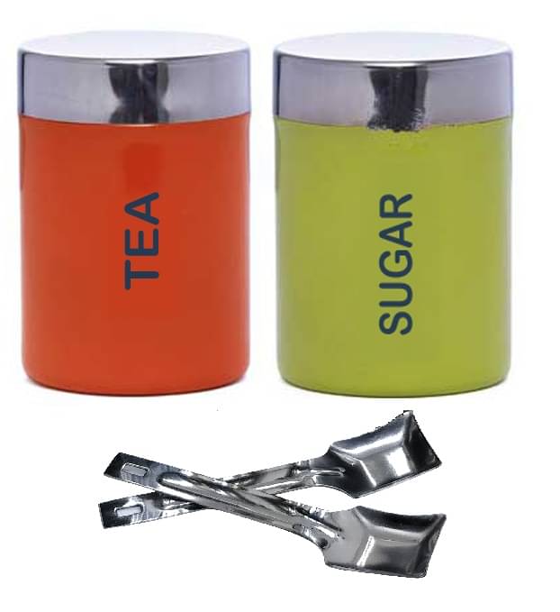 Dynore ColorTS with spoons Steel Multicolor Tea/Coffee/Sugar Container ( Set of 4 ) Dynore ColorTS with spoons Steel Multicolor Tea/Coffee/Sugar Container ( Set of 4 )