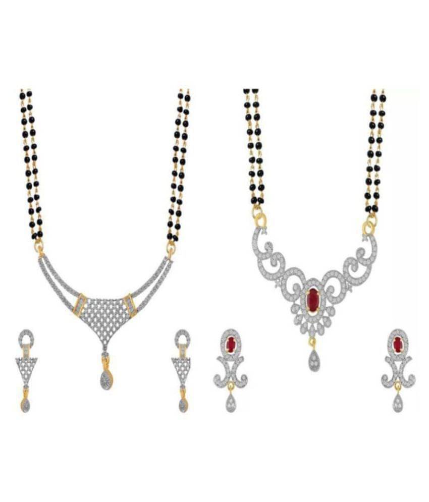 Navya Collection Gold Platted American Diamond Mangalsutra Set-Combo of 2 Navya Collection Gold Platted American Diamond Mangalsutra Set-Combo of 2