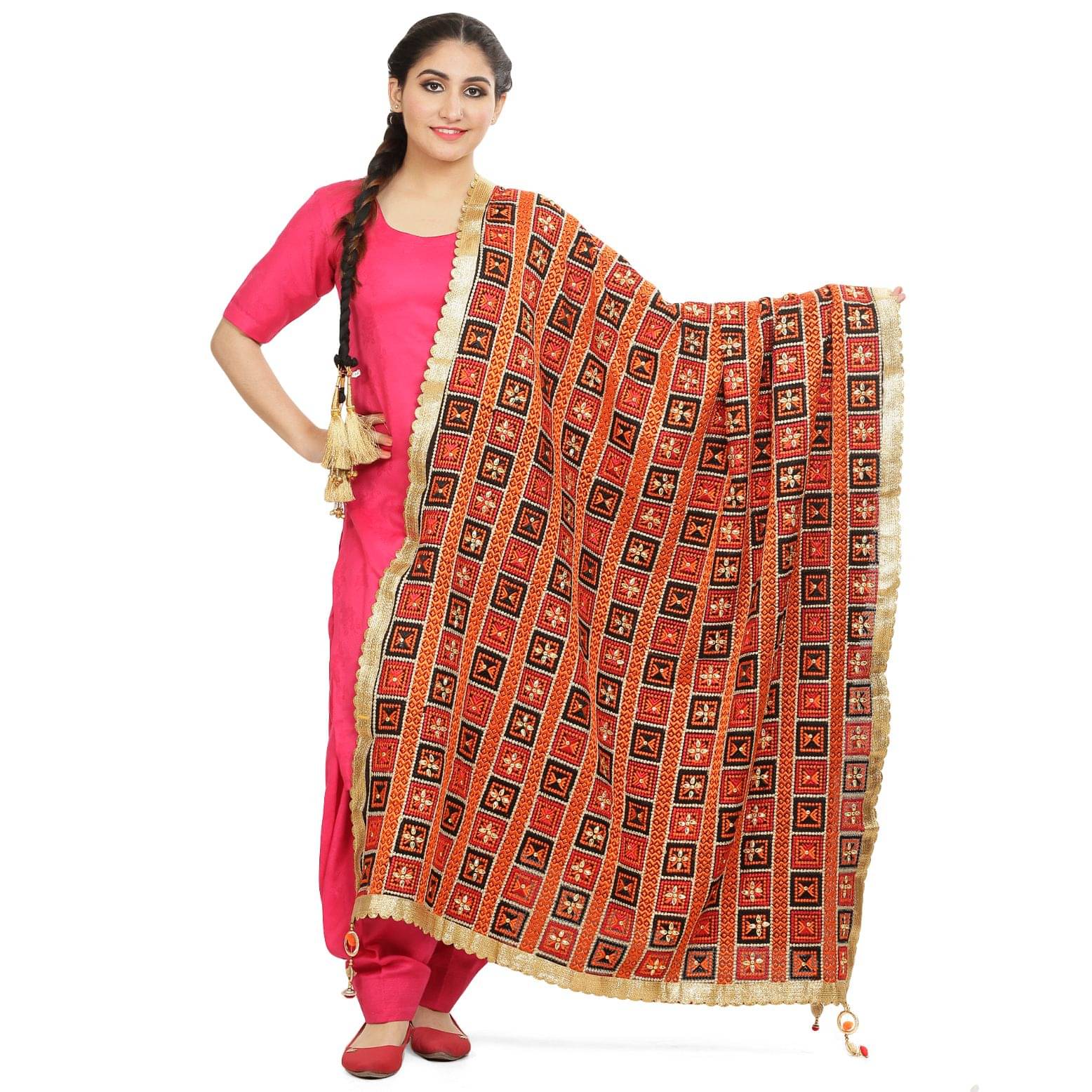 SAHEJ SUITS Brown Chiffon Hand Embroidered Dupatta SAHEJ SUITS Brown Chiffon Hand Embroidered Dupatta