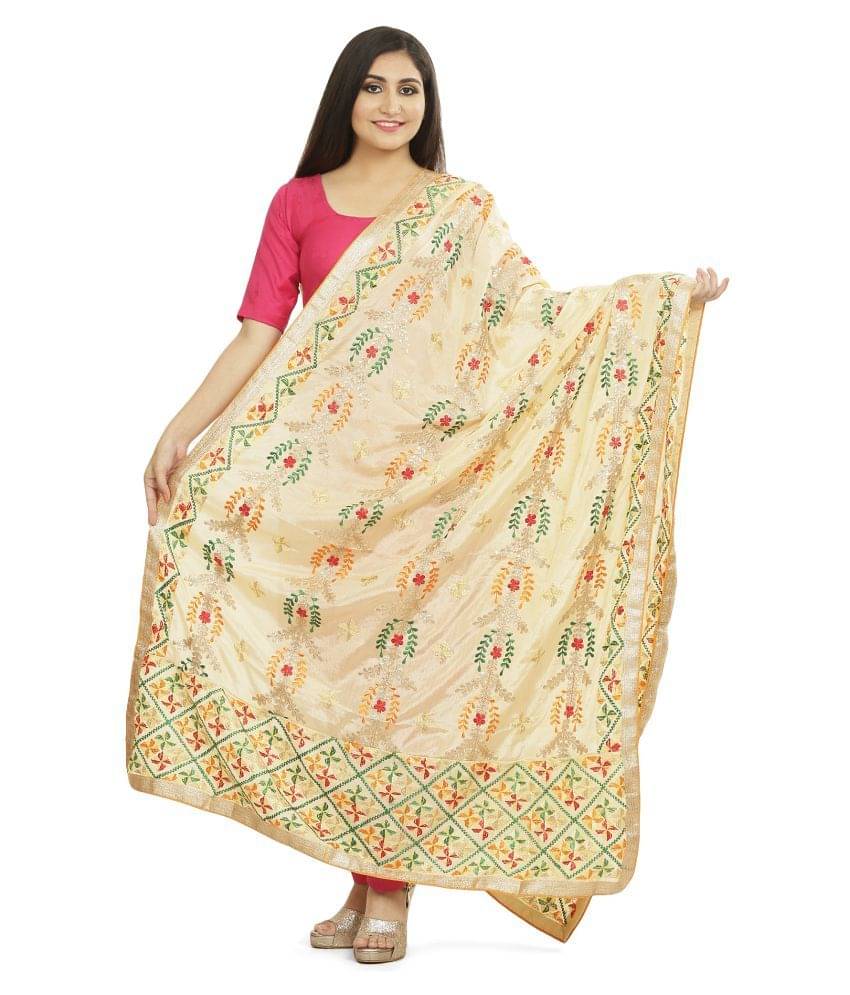 SAHEJ SUITS Off White Chiffon Hand Embroidered Dupatta SAHEJ SUITS Off White Chiffon Hand Embroidered Dupatta