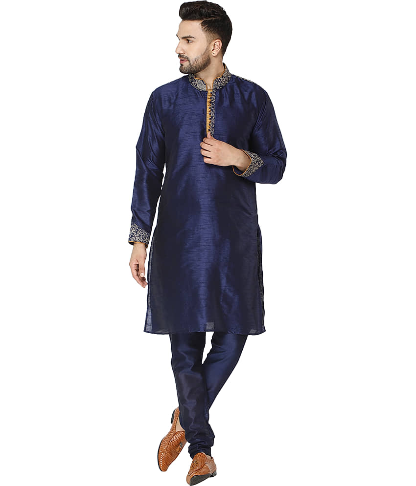 SKAVIJ Blue Silk Blend Kurta Pyjama Set - Kurtas & Kurta Sets | Buy online on ZillyBuy