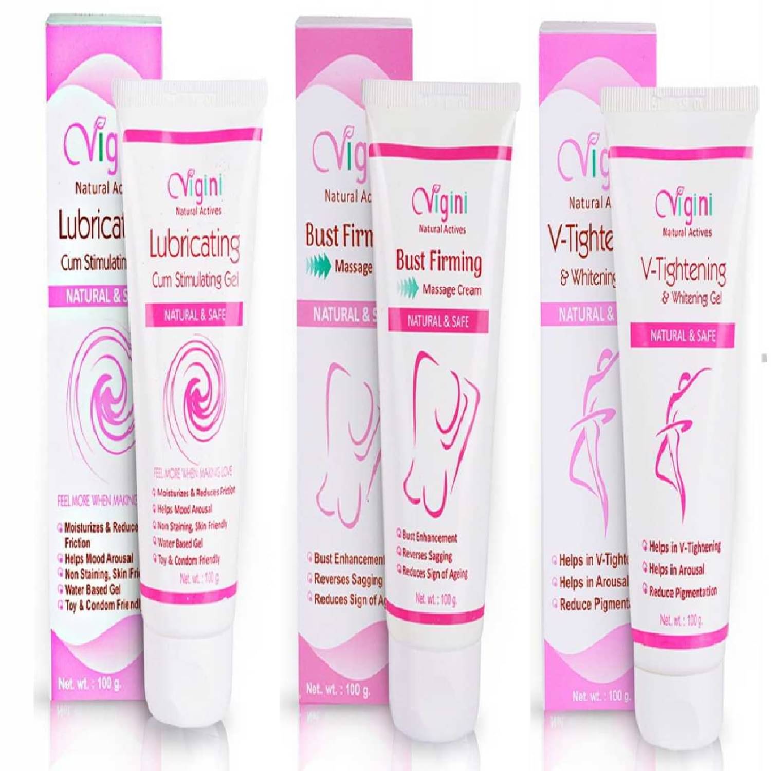     			Vigini 100% Natural Actives V Vaginal Tightening Intimate feminine hygiene Lightening Whitening Feels like a Virgin+Lubricant Lubricating Lube Gel Moisturizer+Breast Bust body toner Firming Cream Oil Lotion Enhancement Enlargement look Bustfull36.
