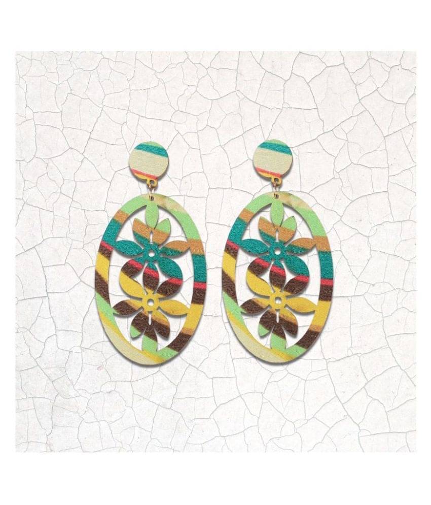SILVER SHINE Ethnic Drop Wooden Light Weight Earrings for Girls and Women.     			SILVER SHINE Ethnic Drop Wooden Light Weight Earrings for Girls and Women.