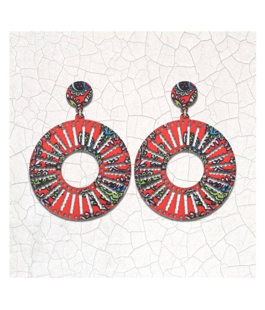 SILVER SHINE Ethnic Round Drop Wooden Light Weight Earrings for Girls and Women.     			SILVER SHINE Ethnic Round Drop Wooden Light Weight Earrings for Girls and Women.