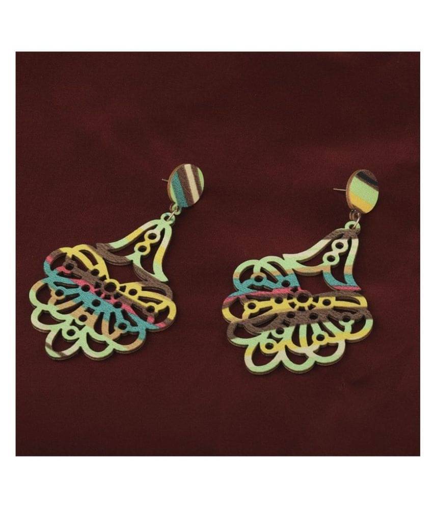     			SILVER SHINE Exclusive Natural Dangler Wooden Earrings For Girls and Women