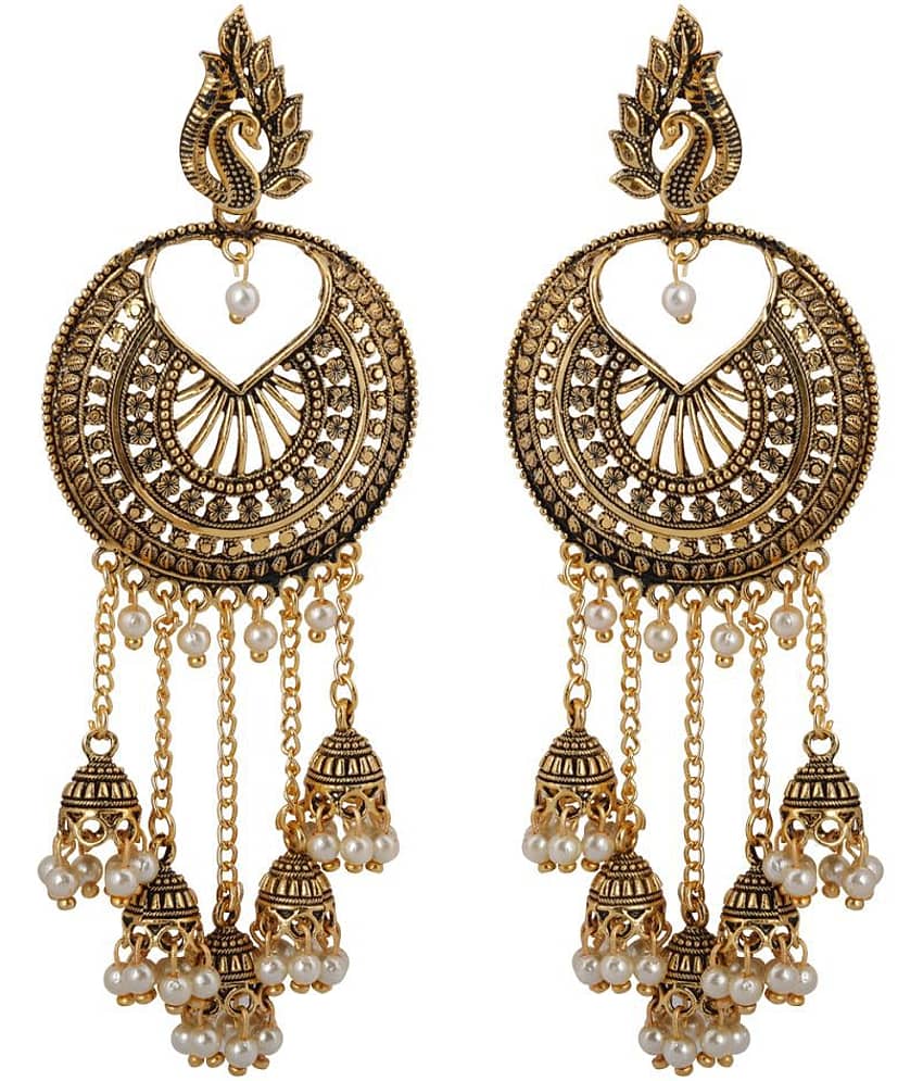 Silver Shine Beautiful Golden Round Peacock Jhumki Dangler Earrings for Women - Earrings | Buy online on ZillyBuy
