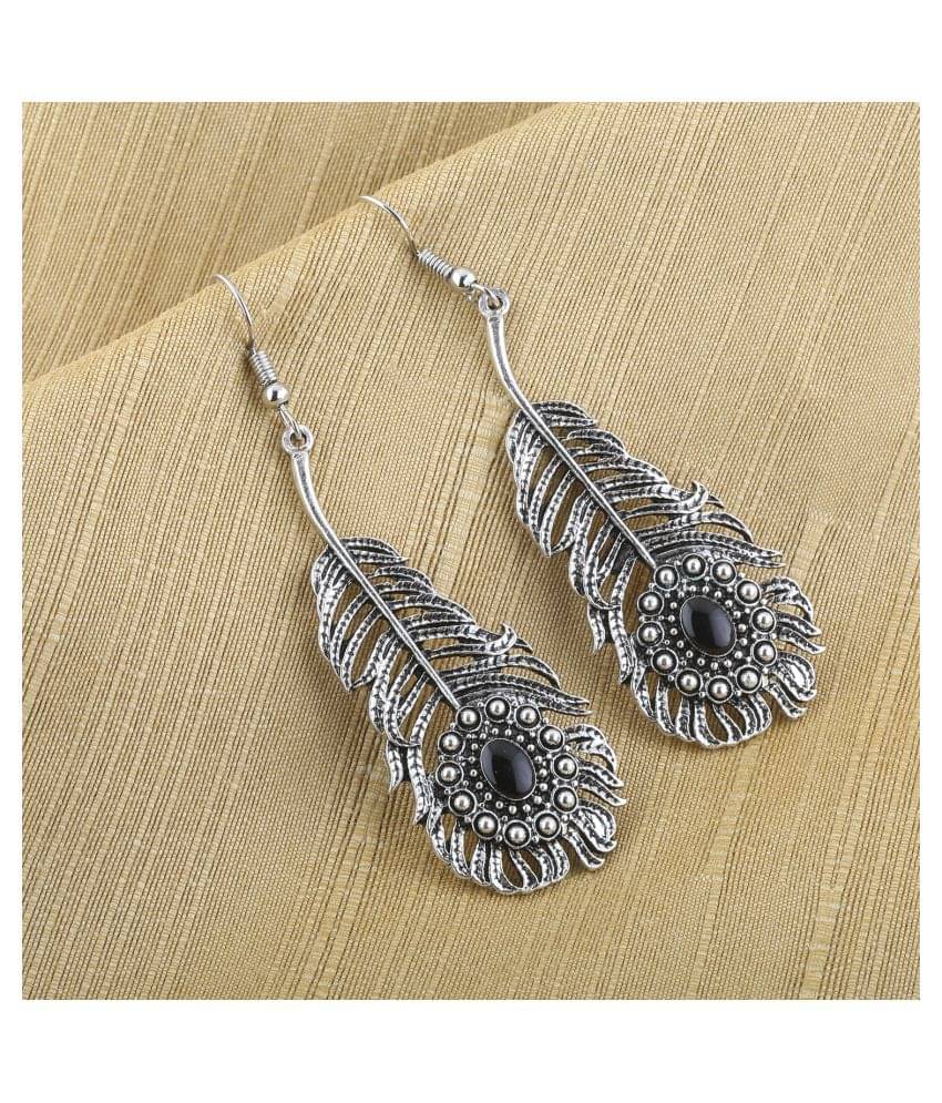     			Silver Shine Dazzling Silver Peacock Feather Earrings for Women