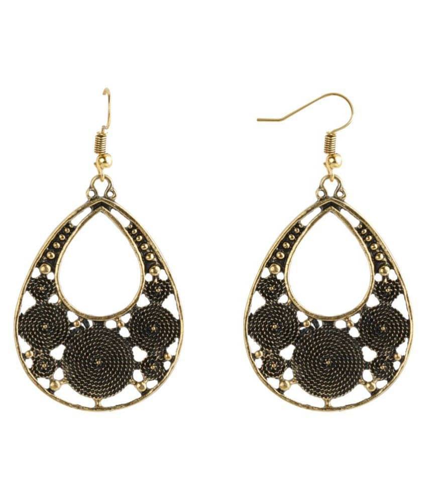     			Silver Shine Golden Solid Round Drop Earrings for Women