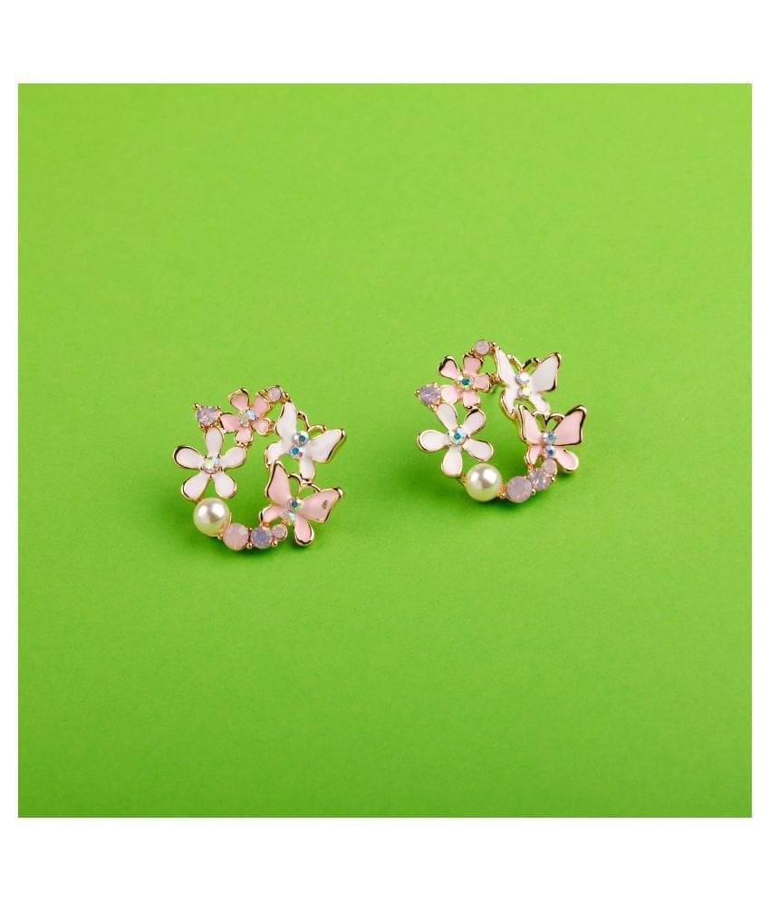 Silver Shine High Grade Pink Enamel Stylish Floral Design Stud Earring For Girl And Women Silver Shine High Grade Pink Enamel Stylish Floral Design Stud Earring For Girl And Women