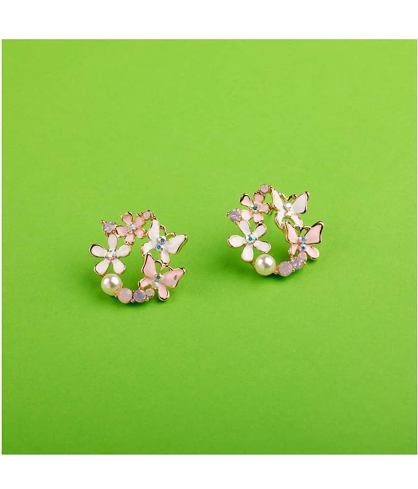 Silver Shine High Grade Pink Enamel Stylish Floral Design Stud Earring For Girl And Women - Earrings | Buy online on ZillyBuy
