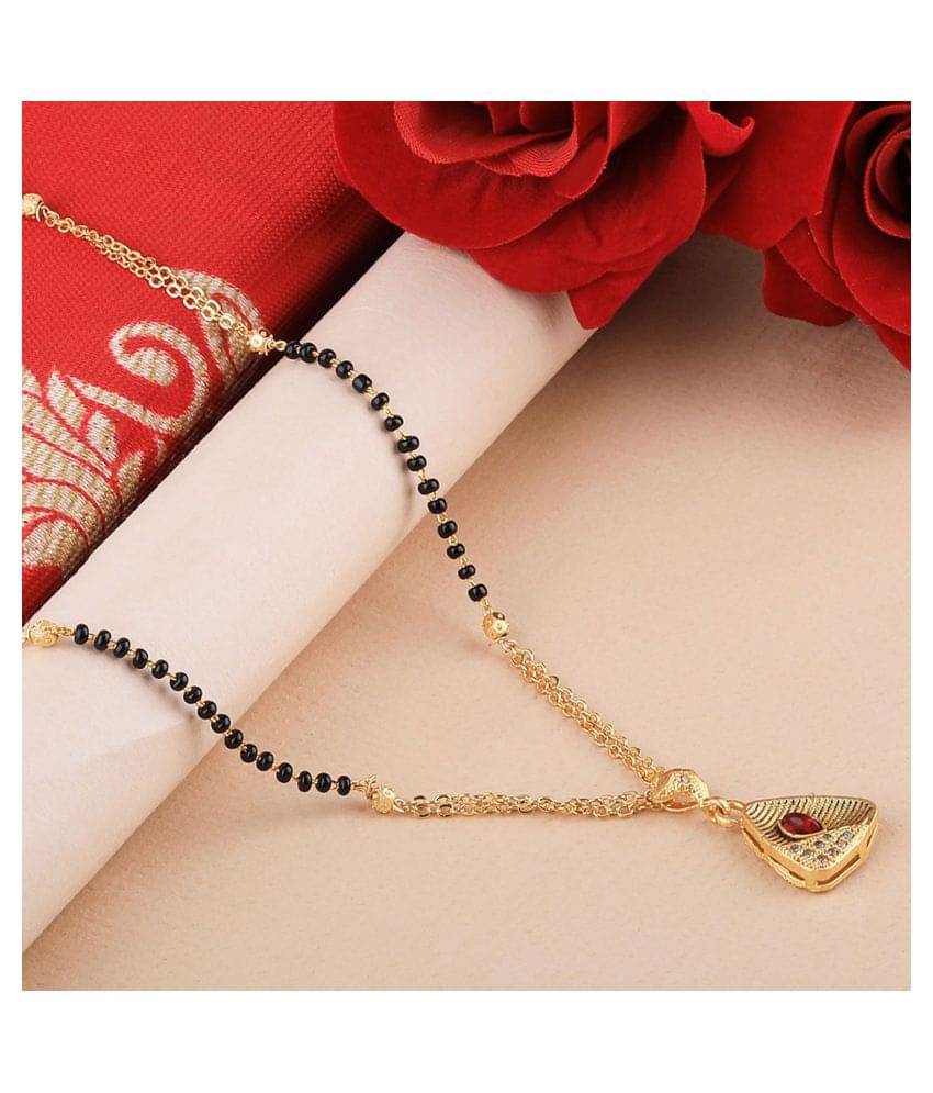     			SILVER SHINE Gold Plated Triangle Shape Pandent Daily Wear Mangalsutra For Women