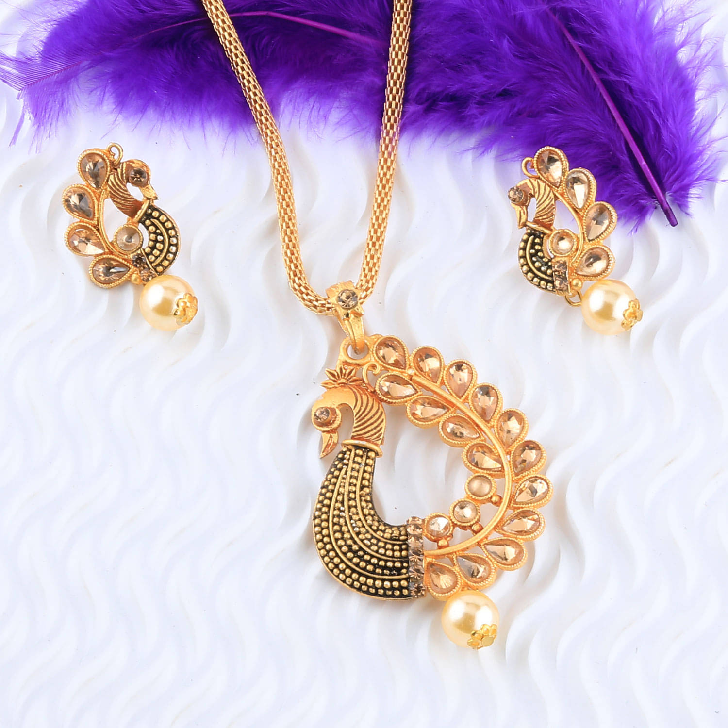     			SILVERSHINE Delicate gold Plated Peacock Designer Pendant For Women Girl