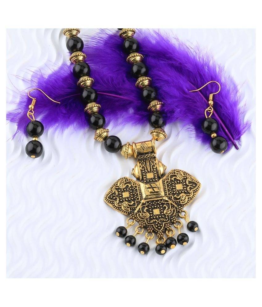 SILVERSHINE Designer Different Gold Oxidised Pendant Black Pearl mala set for Women girl SILVERSHINE Designer Different Gold Oxidised Pendant Black Pearl mala set for Women girl