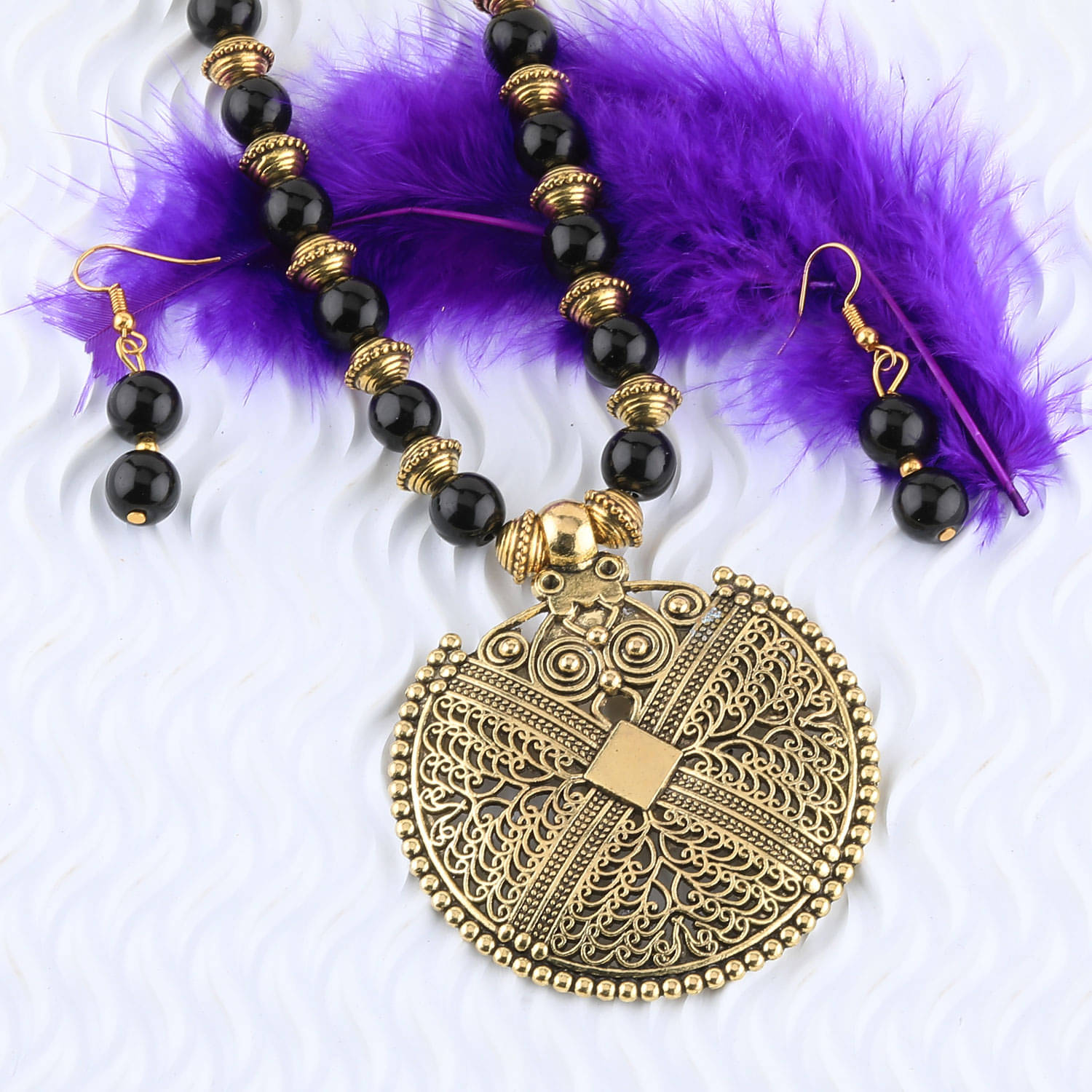 SILVERSHINE Elegant Gold Oxidised Pendant Black Pearl mala set for Women girl SILVERSHINE Elegant Gold Oxidised Pendant Black Pearl mala set for Women girl