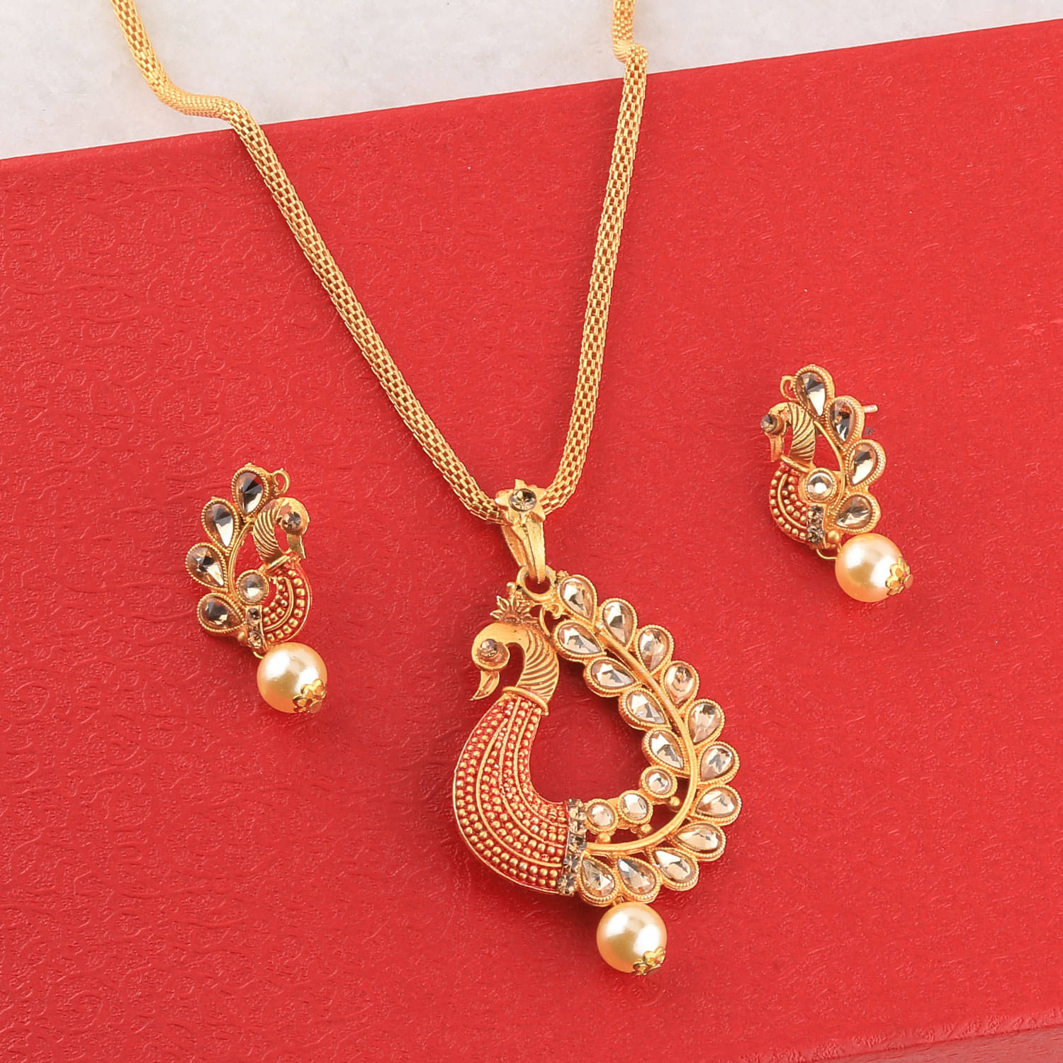     			SILVERSHINE Party Wear gold Plated Peacock Designer Pendant For Women Girl