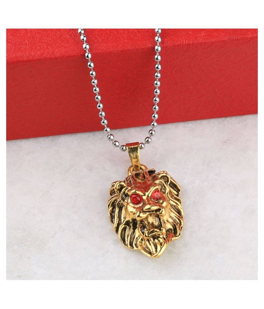     			SILVERSHINE SilverPlated Attractive Chain With Lion Design Golden pendant With Diamond For Man Boy