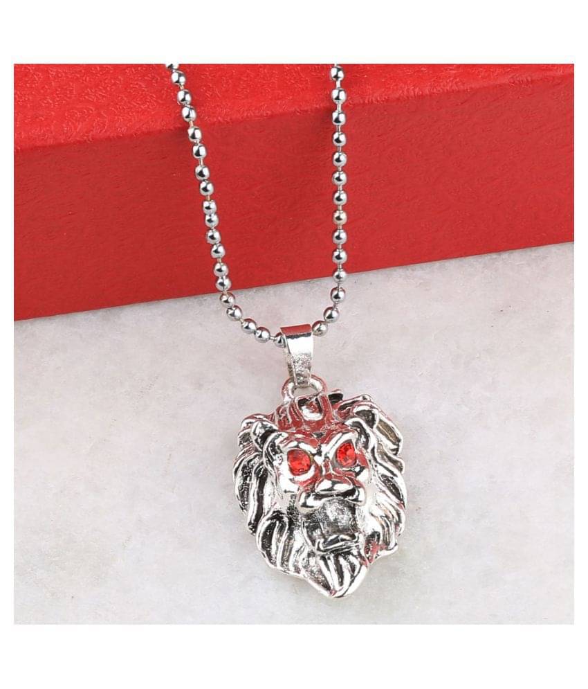     			SILVERSHINE SilverPlated Attractive Chain With Lion Design Silver pendant With Diamond For Man Boy