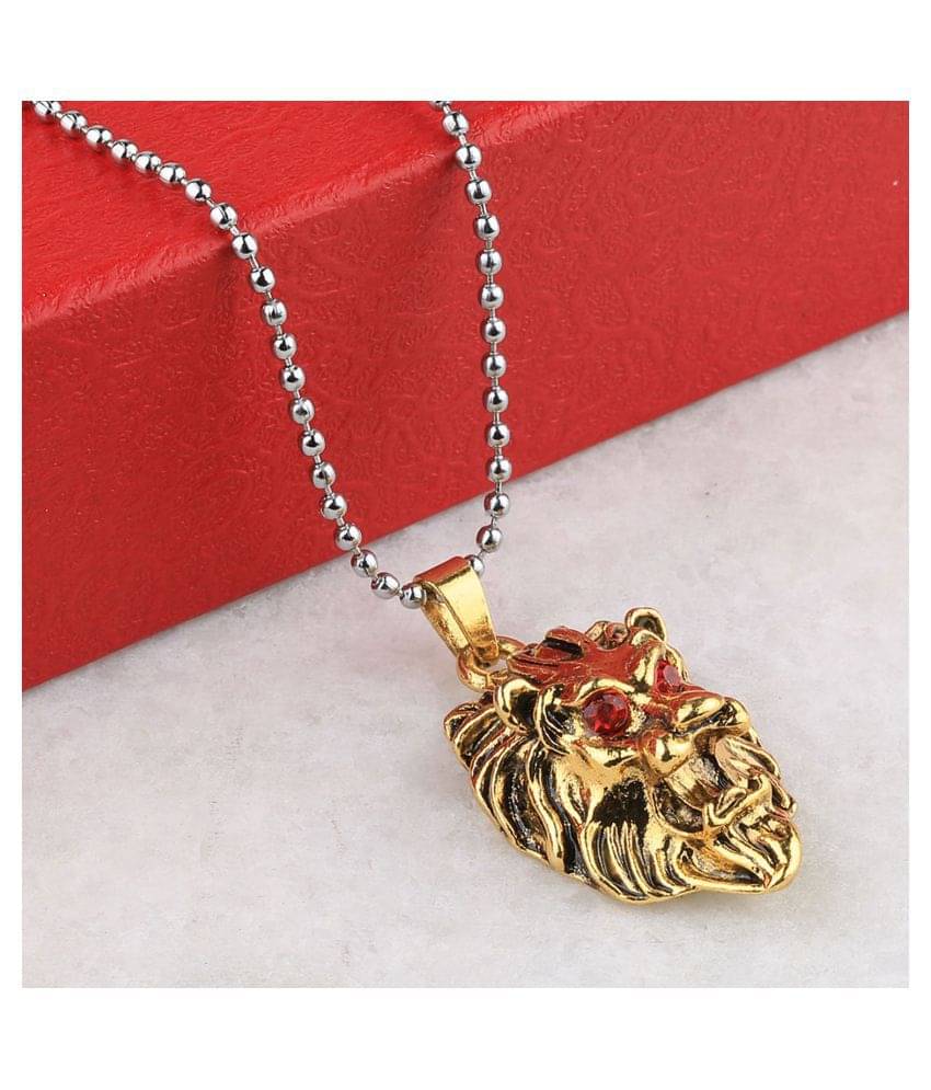 SILVERSHINE SilverPlated Attractive Chain With Lion Design Golden pendant With Diamond For Man Boy SILVERSHINE SilverPlated Attractive Chain With Lion Design Golden pendant With Diamond For Man Boy