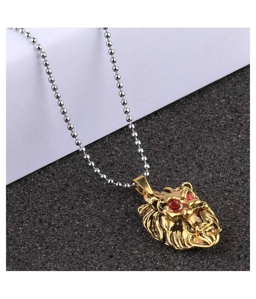     			SILVERSHINE SilverPlated Attractive Chain With Lion Design Golden pendant With Diamond For Man Boy