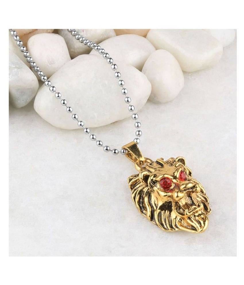 SILVERSHINE SilverPlated Attractive Chain With Lion Design Golden pendant With Diamond For Man Boy SILVERSHINE SilverPlated Attractive Chain With Lion Design Golden pendant With Diamond For Man Boy