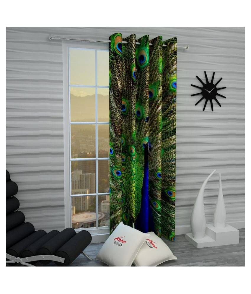     			Home Sizzler Single Door Blackout Room Darkening Eyelet Polyester Curtains Green