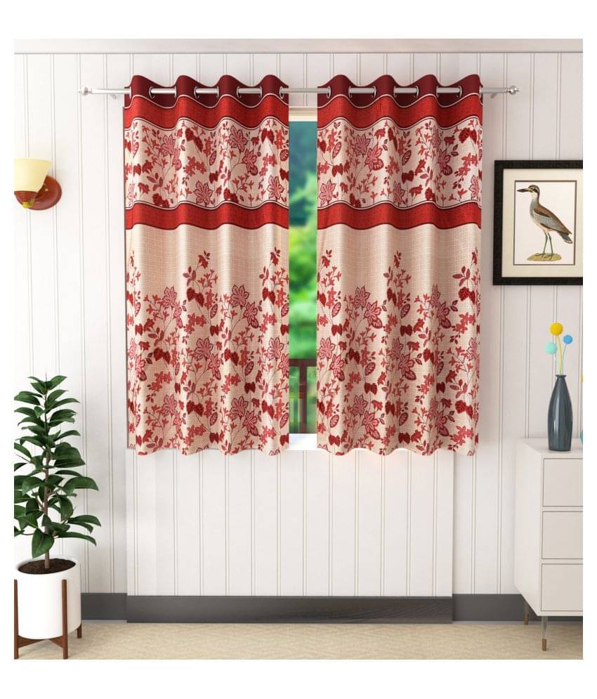     			Homefab India Floral Semi-Transparent Eyelet Window Curtain 5ft (Pack of 2) - Maroon