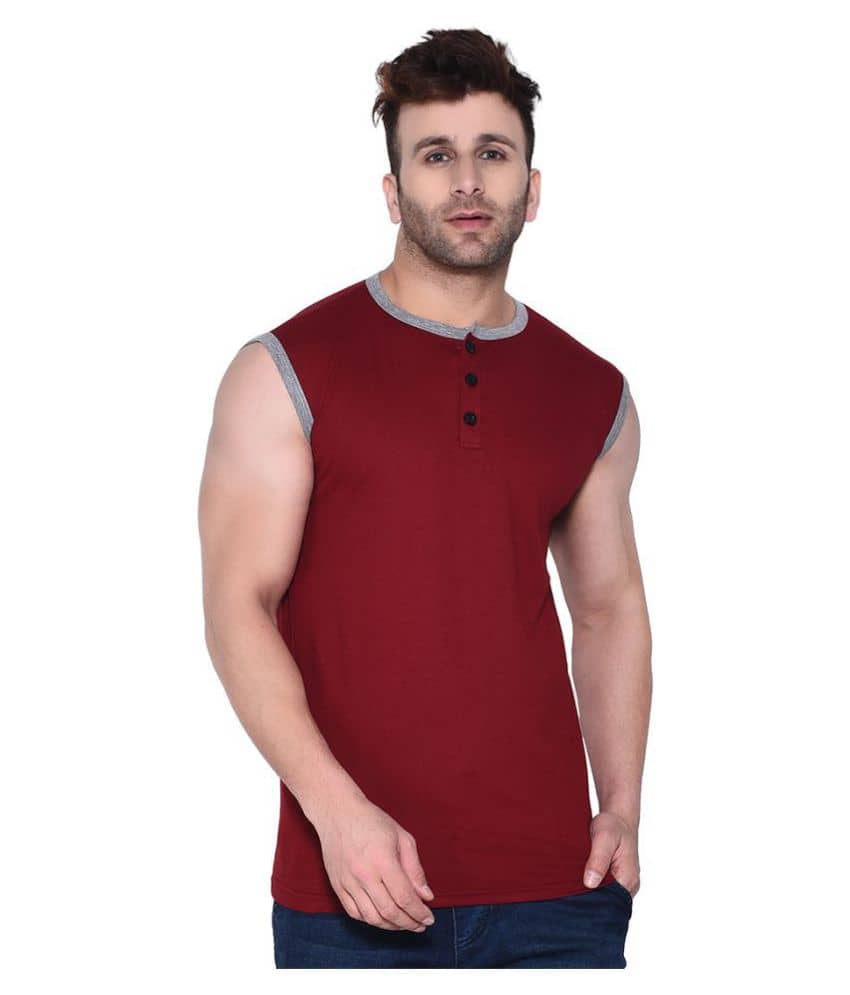 Tfurnish Cotton Blend Maroon Solids T-Shirt